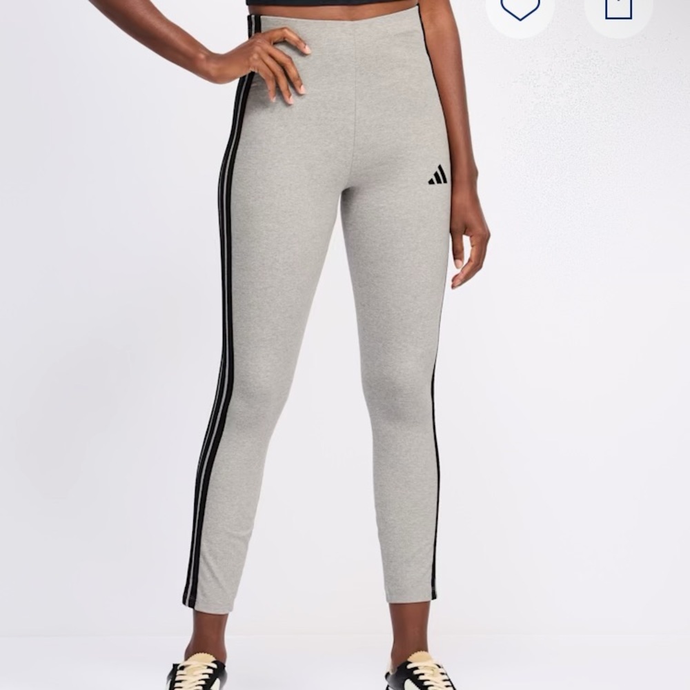 Adidas Essentials 3 Stripes Heather Gray Jersey Leggings w Black Accents